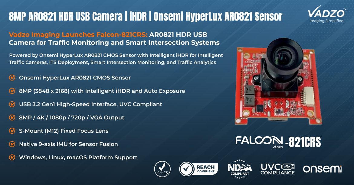 Vadzo Imaging Launches Falcon-821CRS: AR0821 HDR USB Camera for Traffic Monitoring and Smart Intersection Systems